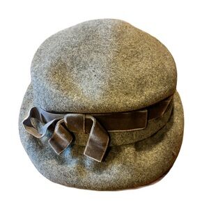 Vintage Henry Pollak Wool Hat, Gray w/ Gray Velvet Bow, Glenover